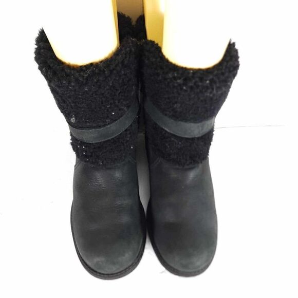 UGG Women's Blayre II US 6 Black Leather Side Zip Belted Shearling Boots - Picture 3 of 12